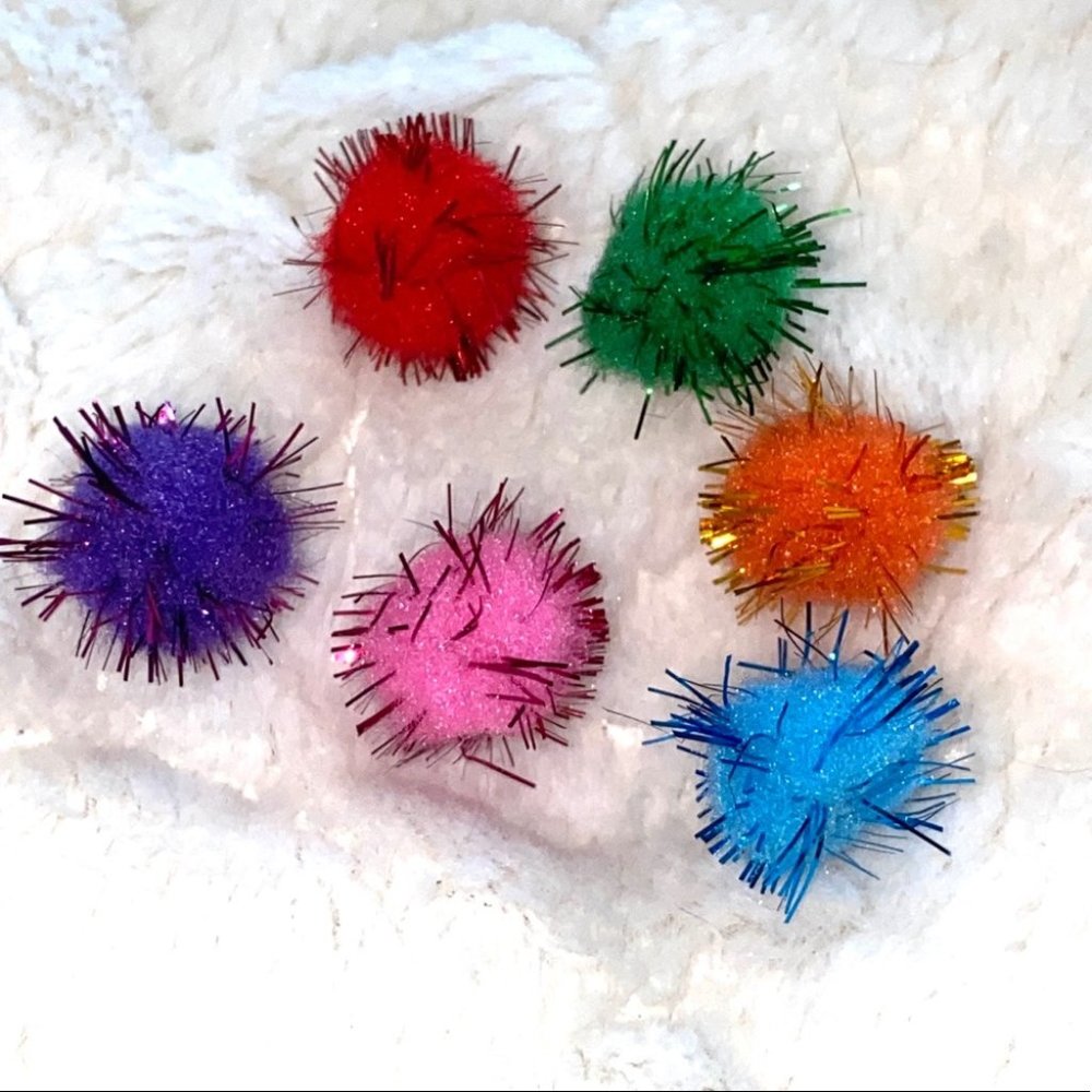 Lot of 6 Tiny Cat Puffs Furry Cat Toys